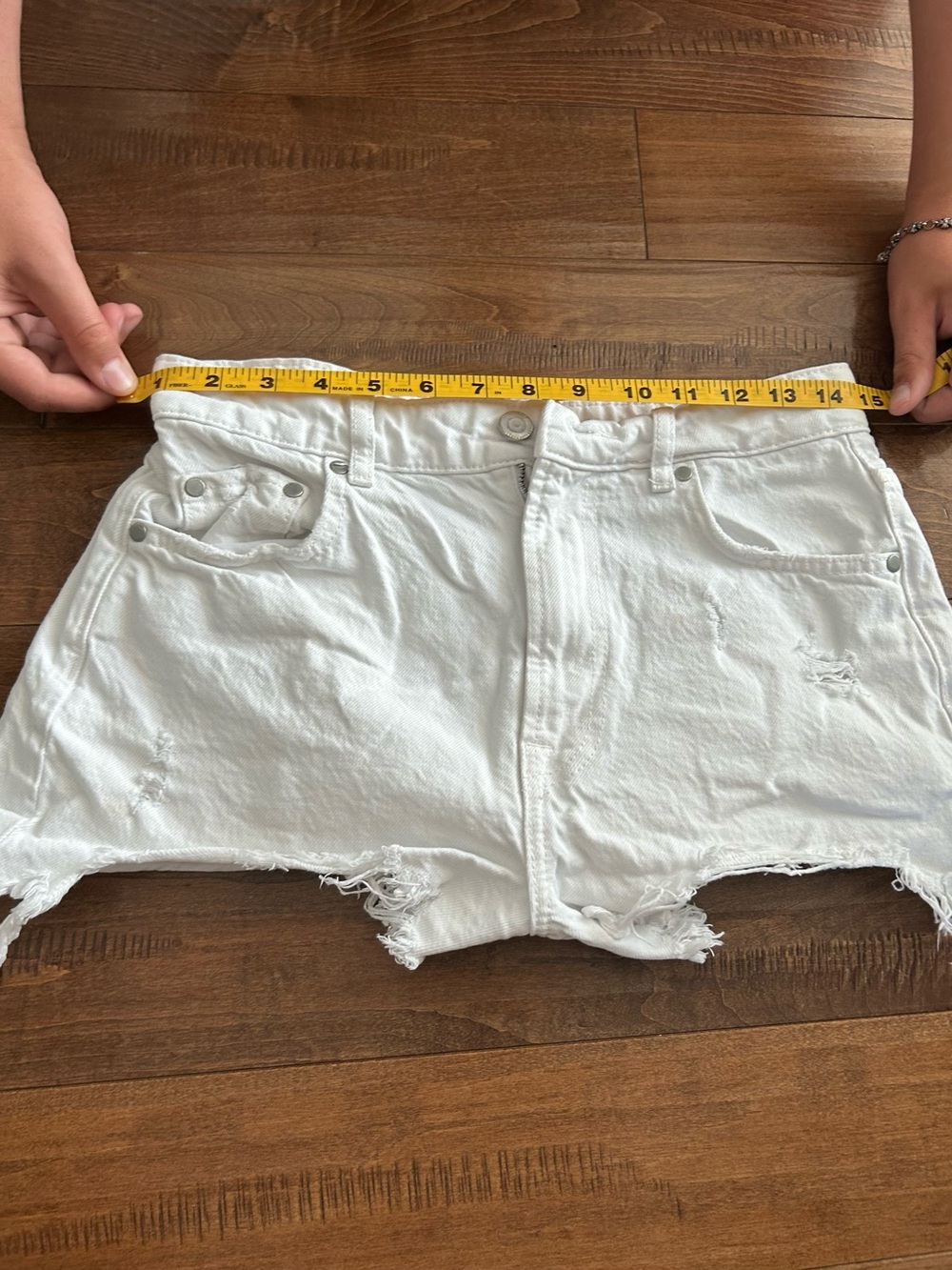 Zara White Distressed Denim Shorts